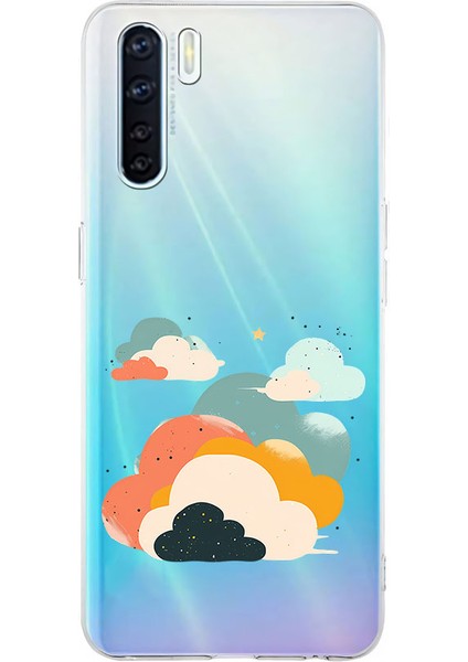 Oppo Reno 3 Uyumlu Bulutlu Gökyüzü Desenli Silikon Kılıf