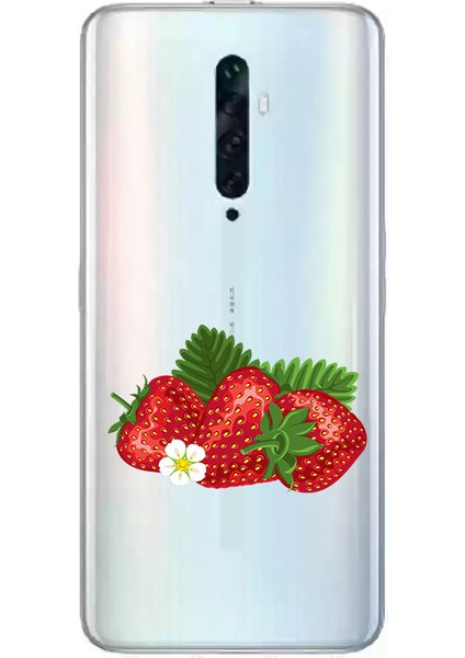 Oppo Reno 2z Uyumlu Çilekler Desenli Silikon Kılıf