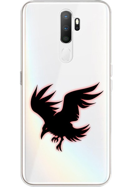Oppo A5 2020 Uyumlu Siyah Kuş Desenli Silikon Kılıf
