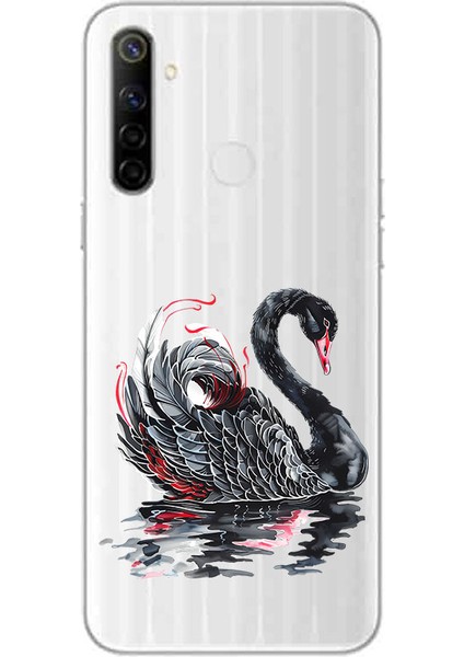 Realme C3 Uyumlu Siyah Kuğu Desenli Silikon Kılıf