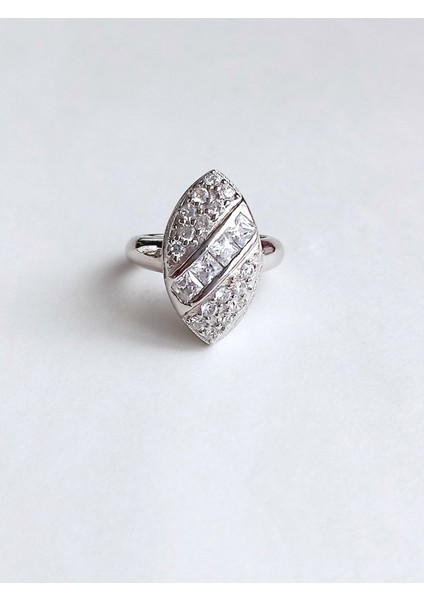 925 Ayar Gümüş Baget Tasarım Badem Kadın Yüzük No:12 Doğum Günü Hediye