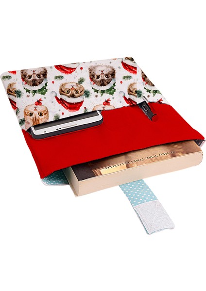 Yılbaşı Kedi Noel Desenli Yıkanabilir Cepli Kitap Kılıfı 20 x 25 cm Çok Amaçlı Çanta Book Cover fiyatları
