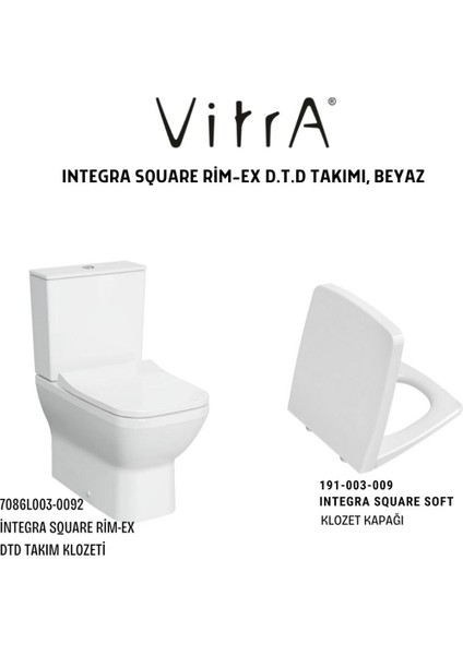 Integra Square Duvar Sıfır Klozet 7086L003-0092,Integra Square Klozet Kapağı 191-003-009