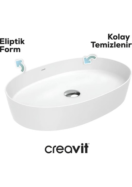 LP170 Loop 70 Oval Deliksiz Lavabo, 70X40 cm