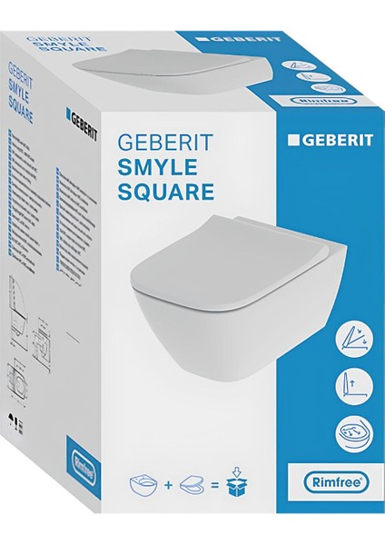 Smyle Square Rimfree Asma Klozet + Geberit Yavaş Kapak 501.668.00.1