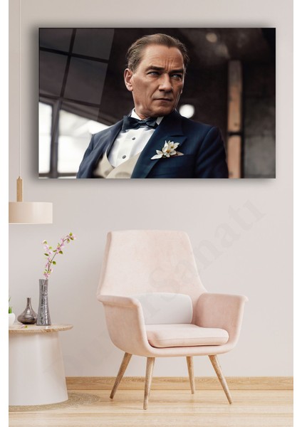 Atatürk Portresi Yapay Zeka Cam Tablo Ev Ofis Salon Duvar Dekoru, Büyük Tablo Dekor modelleri