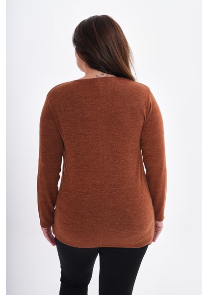 Kadın Uzun Kollu Yakası Taş Detaylı Büyük Beden Triko Görünümlü BLUZ-BGB33 modelleri