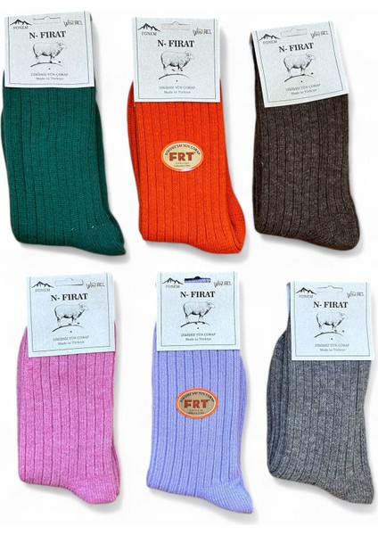 Yünlü Kadın Renkli 6 Çift Soket Çorap