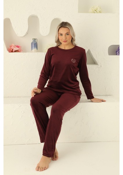 Kadın Bisiklet Yaka Ipeksi Kadife Kışlık Uzun Kol Cepli Pijama Takımı fırsatları