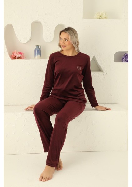 Kadın Bisiklet Yaka Ipeksi Kadife Kışlık Uzun Kol Cepli Pijama Takımı indirimleri