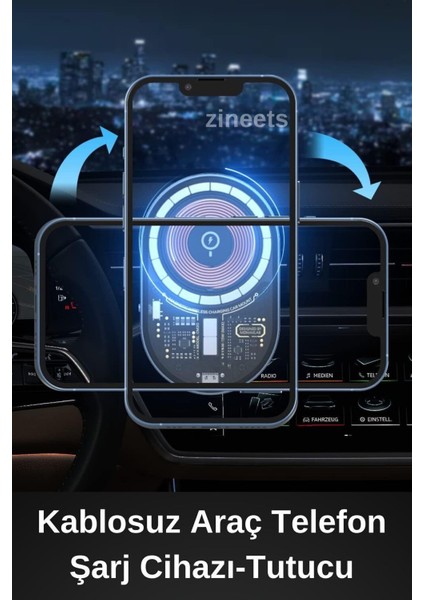 Mıknatıslı Araç Içi Kablosuz Şarj Özellikli 15W Araç Içi Telefon Tutucu Tüm Modeller Uyumlu