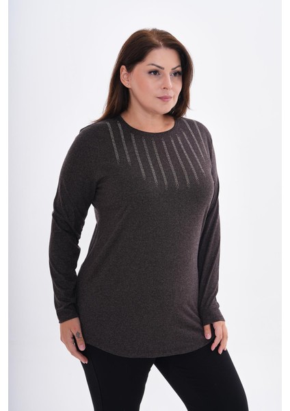 Kadın Uzun Kollu Önü Taş Detaylı Büyük Beden Bluz -BGB43 fiyatları