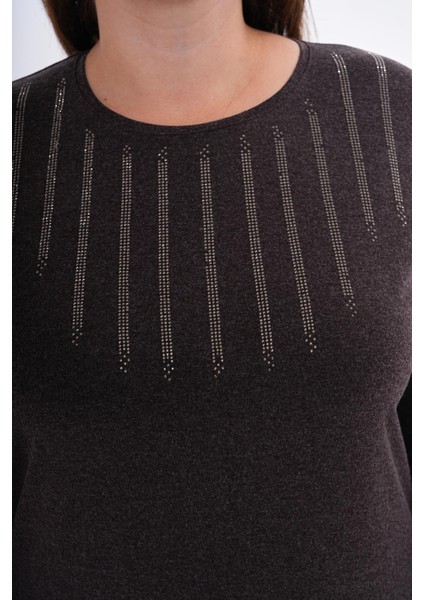 Kadın Uzun Kollu Önü Taş Detaylı Büyük Beden Bluz -BGB43 modelleri