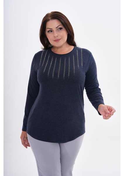Kadın Uzun Kollu Önü Taş Detaylı Büyük Beden Bluz -BGB44 fiyatları