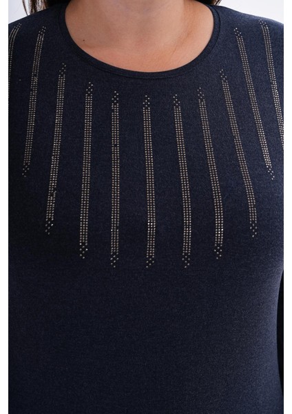 Kadın Uzun Kollu Önü Taş Detaylı Büyük Beden Bluz -BGB44 modelleri