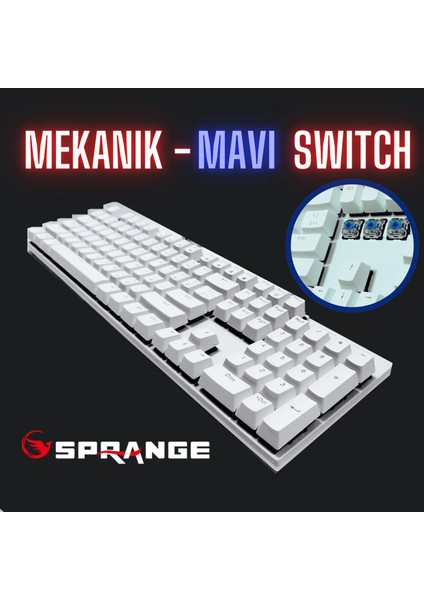 Mk-11 Beyaz Mekanik Gaming Klavye - Blue Switch - RGB Aydınlatmalı -Kablolu