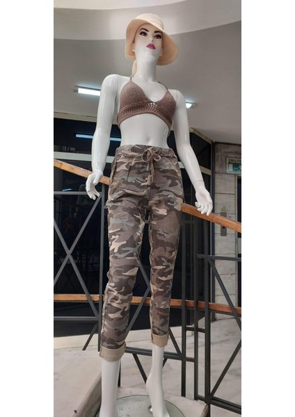 Italyan Beli Bağlamalı Kamuflaj Desenli Dar Paça Pantolon fiyatları