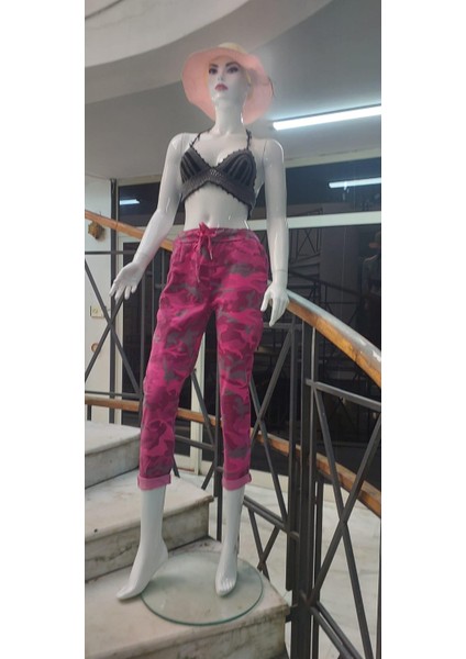 Italyan Beli Bağlamalı Kamuflaj Desenli Dar Paça Pantolon