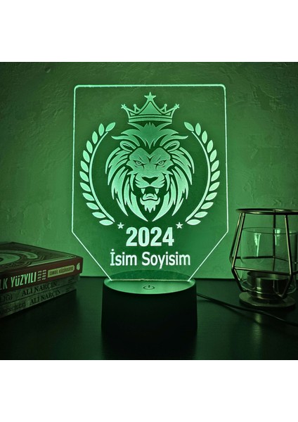 Aslan figürlü kişiye özel 3D gece lambası. 16 Renk+Dokunmatik Ve Uzaktan Kumandalı Işık. Hediye Olarak Mükemmeldir.