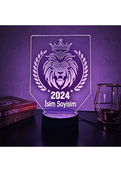 Aslan figürlü kişiye özel 3D gece lambası. 16 Renk+Dokunmatik Ve Uzaktan Kumandalı Işık. Hediye Olarak Mükemmeldir.