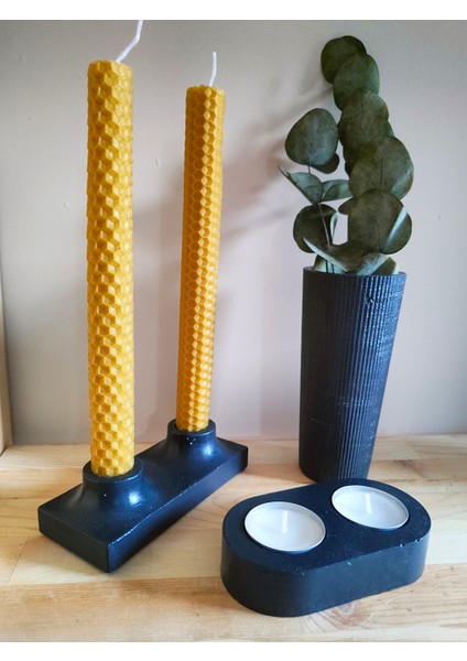 Dekoratif Obje Vazo Tealight Mumluk Şamdanlık Bal Mumu Beton Ev Dekorasyon Seti