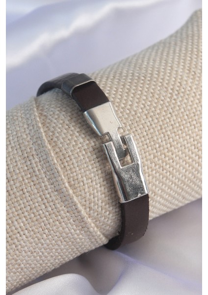 Kahverengi Deri Model Gümüş Renk Çapa Figür Erkek Bileklik fiyatları