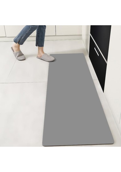 Gri Renkli Su Emici, Kaydırmaz Tabanlı, Yıkanabilir Diatom Banyo Ve Abdest Paspası - 120 X 40 Cm