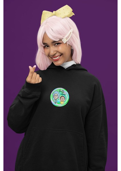 Cngz Shop Rick And Morty 2 Baskılı Kapüşonlu Sweatshirt, Unisex Oversize Rick And Morty Yazılı Hoodie