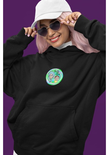 Cngz Shop Rick And Morty 2 Baskılı Kapüşonlu Sweatshirt, Unisex Oversize Rick And Morty Yazılı Hoodie