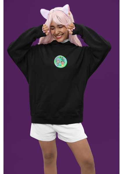 Cngz Shop Rick And Morty 2 Baskılı Kapüşonlu Sweatshirt, Unisex Oversize Rick And Morty Yazılı Hoodie