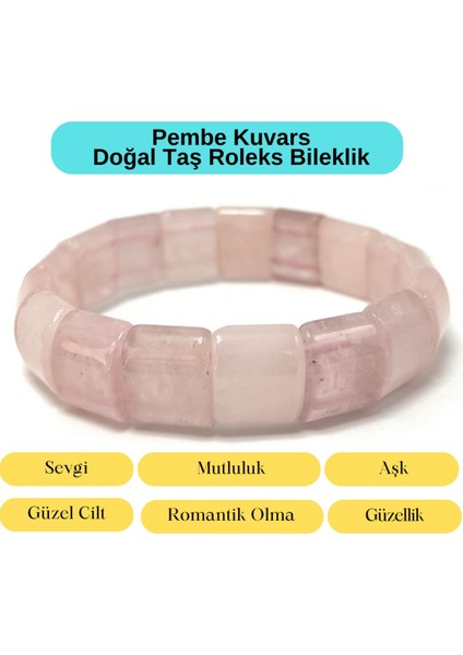 Yıldız Doğal Taş Sertifikalı Pembe Kuvars Doğal Taş Roleks Bileklik