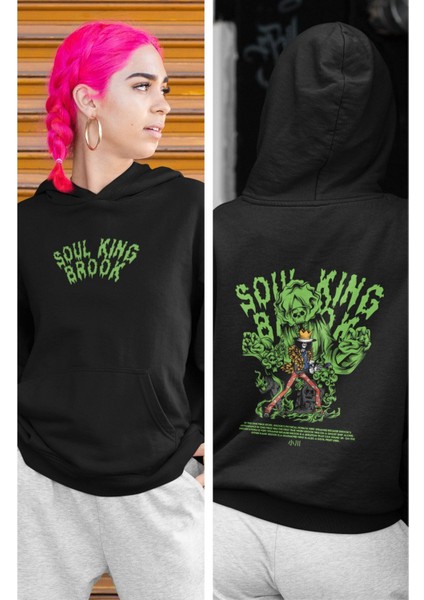 Cngz Shop One Piece Soul King Brook Sırt Baskılı Kapüşonlu Sweatshirt, Unisex Oversize Anime Baskılı Hoodie