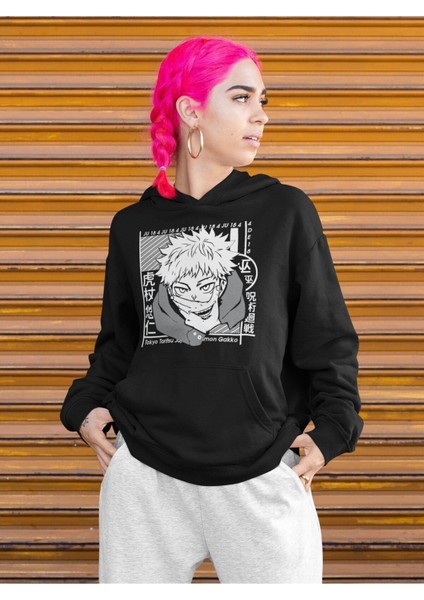 Yuji Itadori Baskılı Kapüşonlu Sweatshirt, Unisex Oversize Anime Baskılı Hoodie