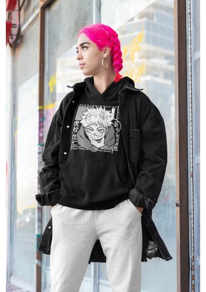 Yuji Itadori Baskılı Kapüşonlu Sweatshirt, Unisex Oversize Anime Baskılı Hoodie