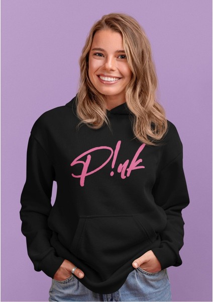 Pink Yazılı Kapüşonlu Sweatshirt, Kadın Pink Baskılı Hoodie