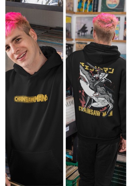 Cngz Shop Chainsaw Man Sırt Baskılı Kapüşonlu Sweatshirt, Unisex Oversize Anime Baskılı Hoodie