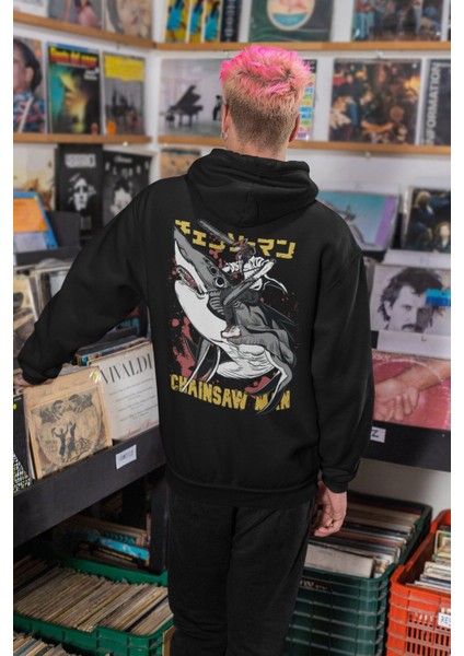 Cngz Shop Chainsaw Man Sırt Baskılı Kapüşonlu Sweatshirt, Unisex Oversize Anime Baskılı Hoodie