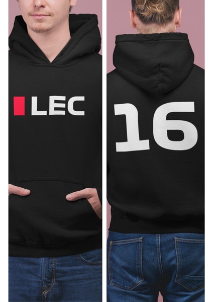 Cngz Shop Charles Leclerc 16 Yazılı Kapüşonlu Sweatshirt, Unisex Oversize Formula 1 Sırt Baskılı Hoodie