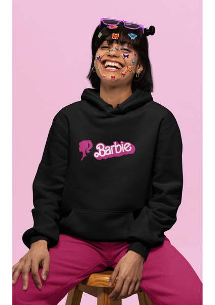 Oversize Barbie Yazılı Kapüşonlu Sweatshirt