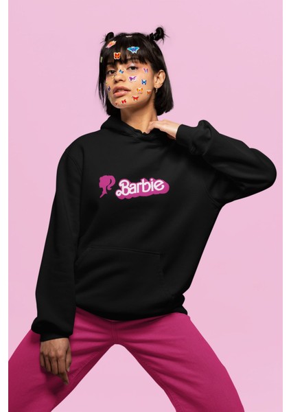 Oversize Barbie Yazılı Kapüşonlu Sweatshirt