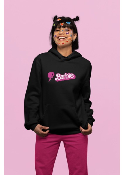 Oversize Barbie Yazılı Kapüşonlu Sweatshirt