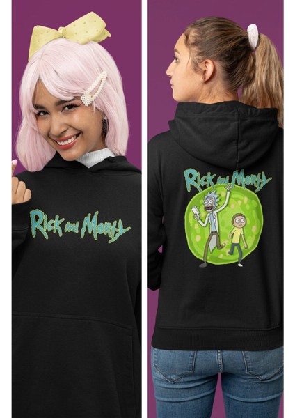 Rick And Morty Sırt Baskılı Kapüşonlu Sweatshirt, Unisex Oversize Rick And Morty Yazılı Hoodie