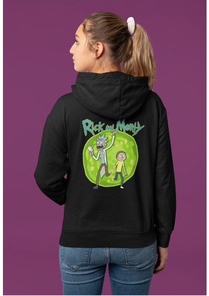 Rick And Morty Sırt Baskılı Kapüşonlu Sweatshirt, Unisex Oversize Rick And Morty Yazılı Hoodie