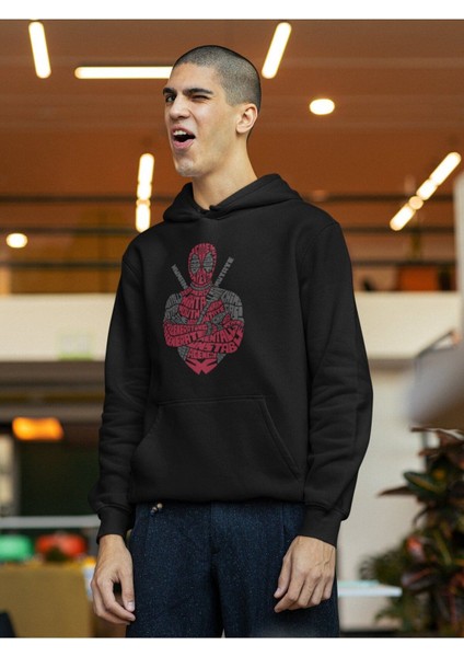 Cngz Shop Deadpool Kaligrafik Baskılı Kapüşonlu Sweatshirt, Unisex Oversize Deadpool Baskılı Hoodie