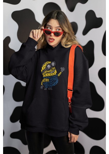 Minion Bob 2 Kaligrafik Baskılı Kapüşonlu Sweatshirt, Unisex Oversize Minion Baskılı Hoodie