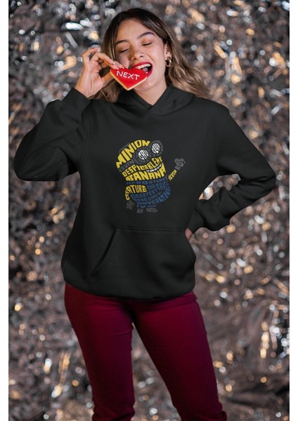 Minion Bob 2 Kaligrafik Baskılı Kapüşonlu Sweatshirt, Unisex Oversize Minion Baskılı Hoodie