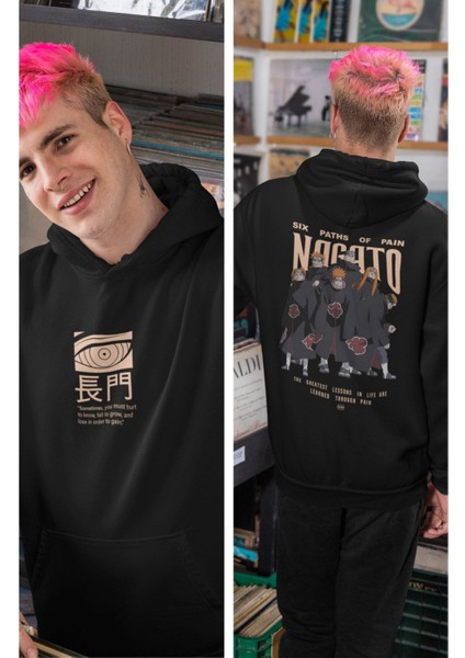 Cngz Shop Naruto Nagato Sırt Baskılı Kapüşonlu Sweatshirt, Unisex Oversize Anime Baskılı Hoodie