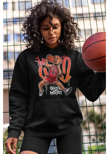 Dennis Rodman Baskılı Kapüşonlu Sweatshirt, Unisex Oversize Basketbol Baskılı Hoodie