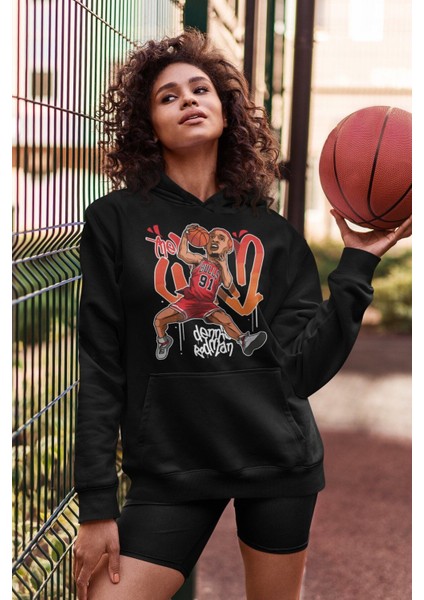 Dennis Rodman Baskılı Kapüşonlu Sweatshirt, Unisex Oversize Basketbol Baskılı Hoodie