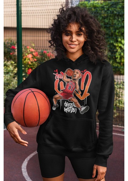 Dennis Rodman Baskılı Kapüşonlu Sweatshirt, Unisex Oversize Basketbol Baskılı Hoodie